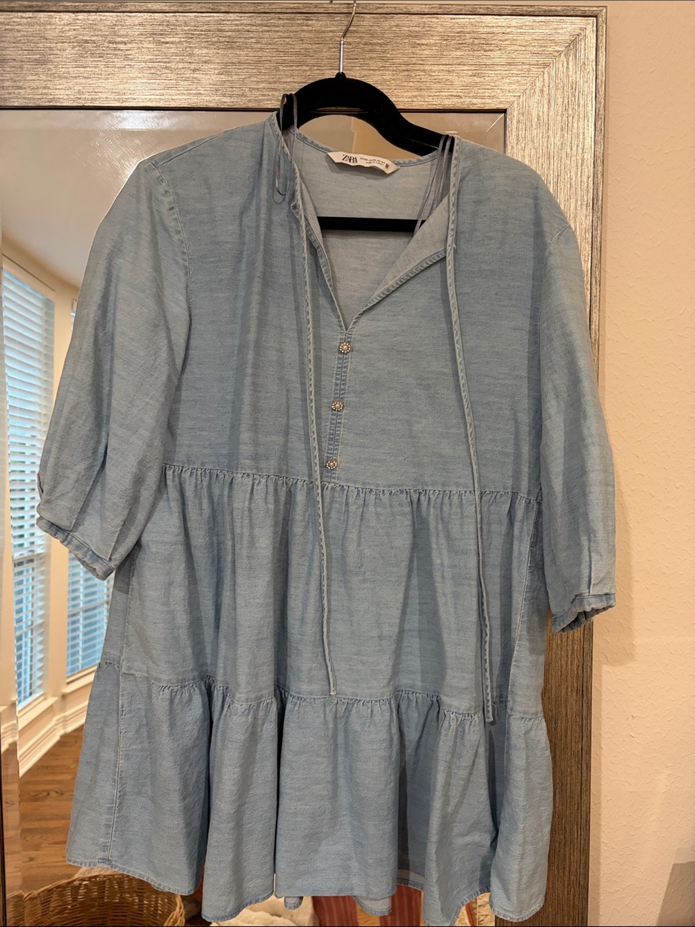 Zara Light Blue Tiered V-Neck Tunic